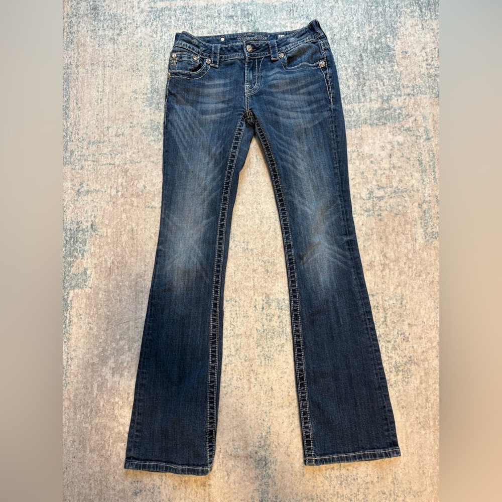 Miss Me Women's Blue Boot Cut Jeans with Embellished Pockets - Picture 2 of 7